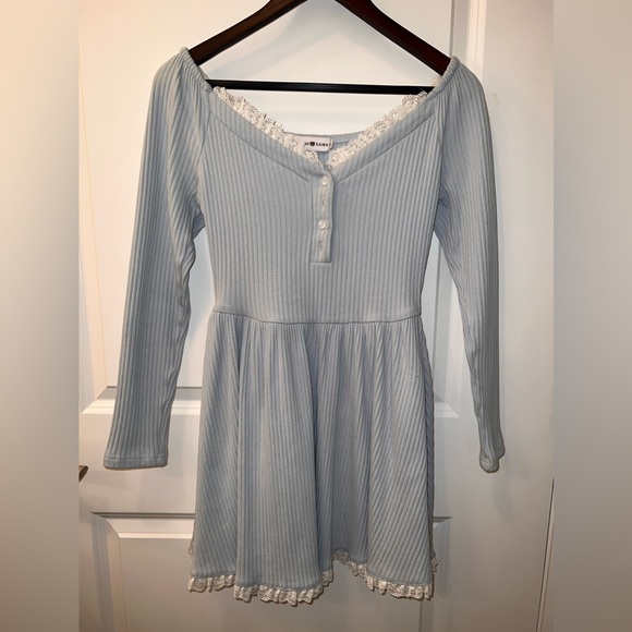 Modakawa Button Lace High Waist V-Neck Dress - Picture 1 of 2